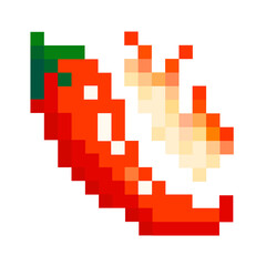Pixel Art Spicy Chili with Fire
