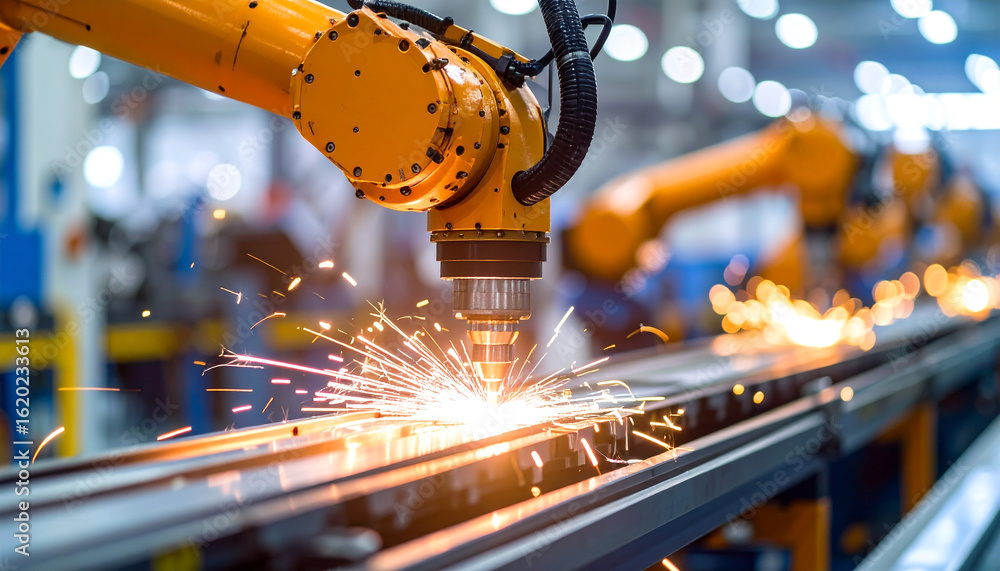 Poster robotics automation in industry: a detailed look into an automated industrial setting. the image sho