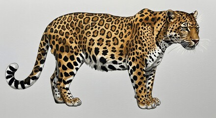 Watercolor Illustration of a Jaguar on White Background