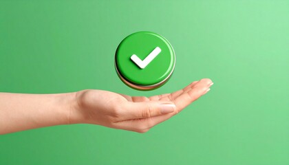 3D Done button icon floating above a hand