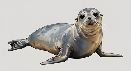 Watercolor Illustration of a Playful Seal on a Neutral Background