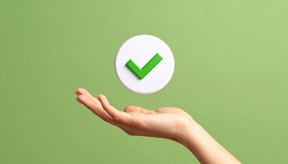 3D Done button icon floating above a hand