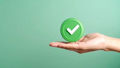 3D Done button icon floating above a hand