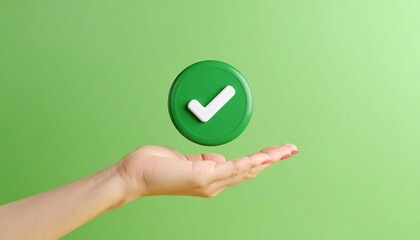 3D Done button icon floating above a hand