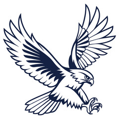 Obraz premium Stylized white hawk with navy blue outline in flight