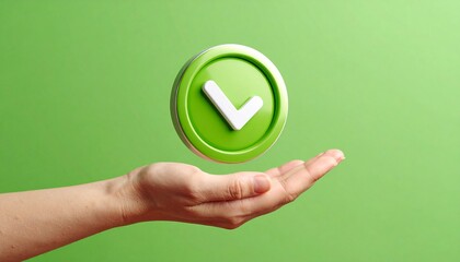 3D Done button icon floating above a hand