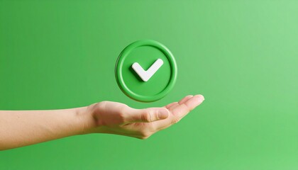 3D Done button icon floating above a hand