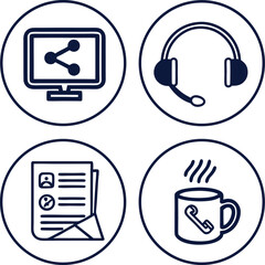 Fototapeta premium Flat Style Vector Icon Set of Remote Work and Video Communication