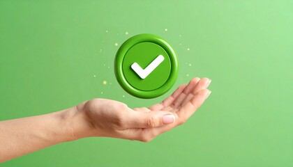 3D Done button icon floating above a hand