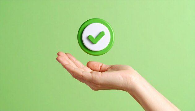 3D Done button icon floating above a hand