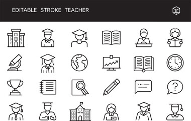 Teacher and Education Editable Stroke Line Icon Set