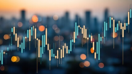 Market trends rise global financial hub digital graphic urban skyline aerial view economic growth insights