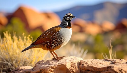 Gambel's Quail Portrait in a Scenic Desert Landscape, Arizona Wildlife