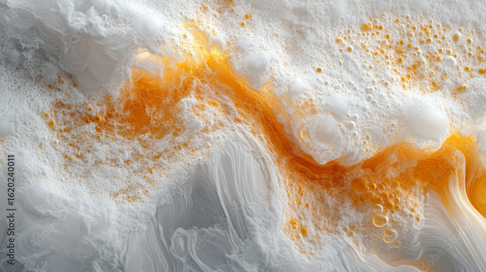 Poster captivating abstract fluid art piece featuring swirling white and orange patterns, creating dreamy a