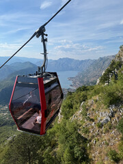 view of the Bay of Kotor in Montenegro from the cabin of the ski lift. Panorama