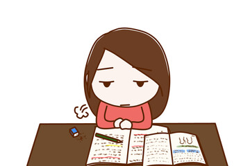 （上半身正面）勉強のやる気がなくなってため息をつきぼんやりする女性