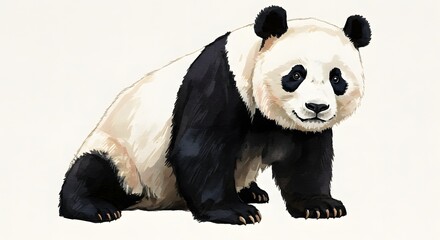Watercolor Painting of a Giant Panda on White Background