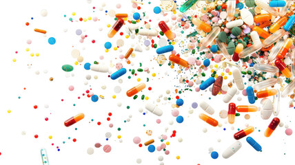 Assorted pills on black on transparent backgroud