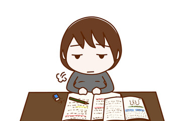 （上半身正面）勉強のやる気がなくなってため息をつきぼんやりする妊婦