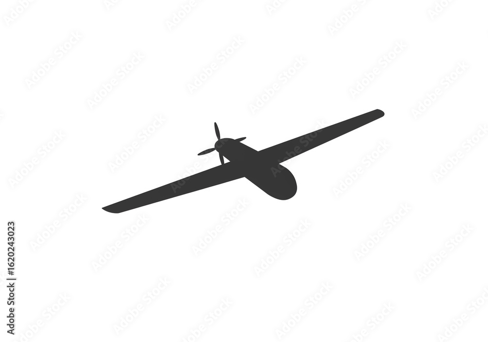 Poster isolated gray silhouette of a propeller plane against a plain white background in a simple style