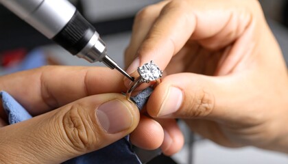 Jeweler cleaning diamond ring