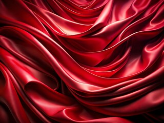 Fototapeta premium Elegant red silk fabric with soft waves and luxurious texture as background