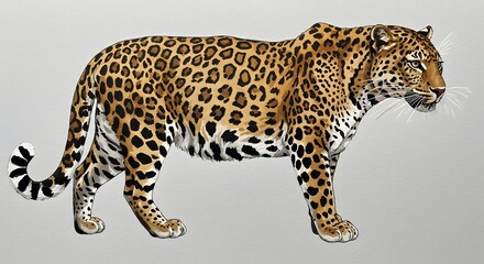 Watercolor Painting of a Leopard Against a Grey Background