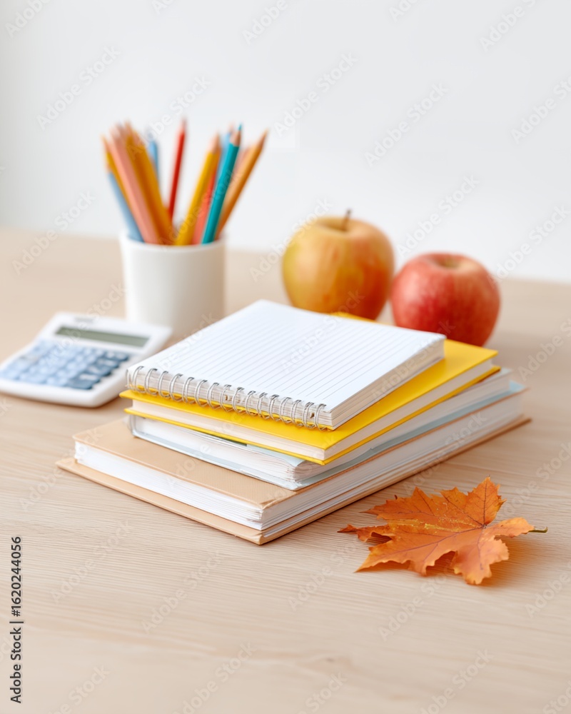 Aufkleber stack of books and a calculator on a table.