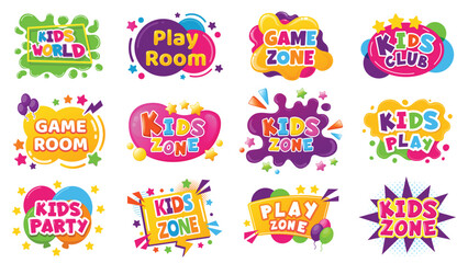 Kids Entertainment Badges. Game Room Party Labels