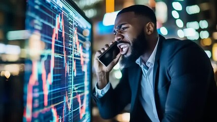 Businessman Reacts to Market Data - Powered by Adobe