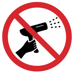 Prohibition sign against using hair dryers in humid environments with hand holding hair dryer icon