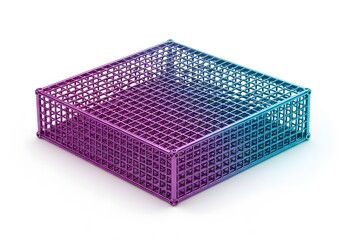 A purple and blue metal lattice cage isolated on light backdrop – A symbol of structure and modern design, perfect for visual communication.