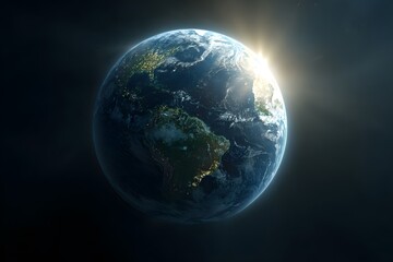 3D rendering of the Earth with its two continents, in a cartoon style