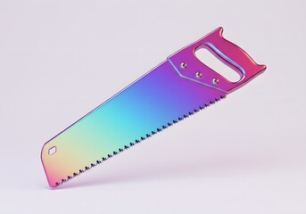 A colorful hand saw isolated on a surface background with detailed design.