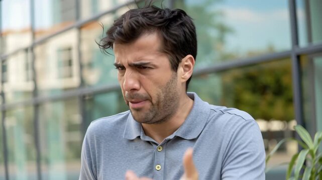 Young man with mosquito bites in forest setting concept.