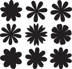 Fototapeta premium Set of nine black minimalist flower silhouettes with varied petal shapes