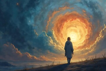 Obraz premium man walking on the road