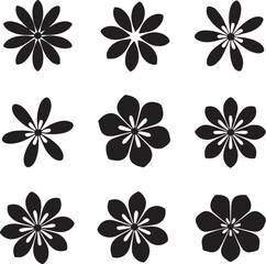 Obraz premium A collection of nine black stylized flower icons featuring various geometric petal and center designs