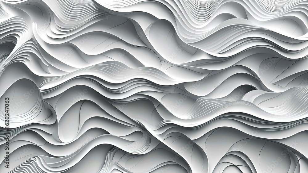 Aufkleber abstract white paper waves layers dynamic flow design