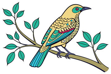 Bowerbird perched illustration on white background