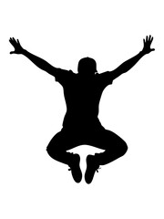 Vector art of silhouette of a man jumping with arms raised isolated on transparent background