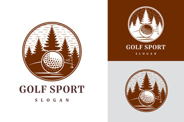 Forest Golf Logo Rustic Golf Sport Badge with Trees and Ball
