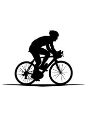 Vector art of silhouette of a cyclist riding a bicycle on a road, isolated on transparent background
