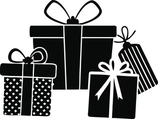 Festive christmas gift boxes with decorative ribbons and gift tags isolated on white background isolated on transparent background