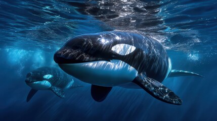 orcas leaping from the ocean