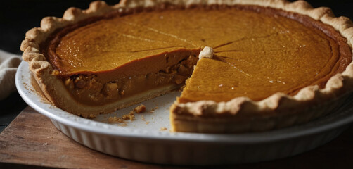 Festive pumpkin pie as a symbol of autumn, close up