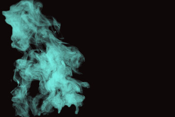 Turquoise green smoke waves on dark background