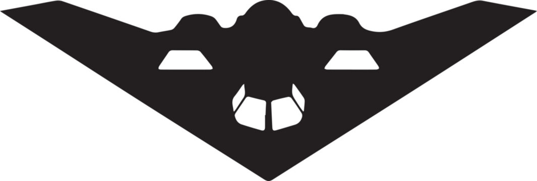 Aggressive black stealth bomber silhouette with a triangular shape and sharp fanglike details