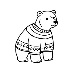 Charming hand drawn illustration of a cute polar bear wearing a cozy striped sweater isolated on white background isolated on transparent background