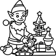 Festive elves diligently crafting toys in santa s magical workshop isolated on white background isolated on transparent background